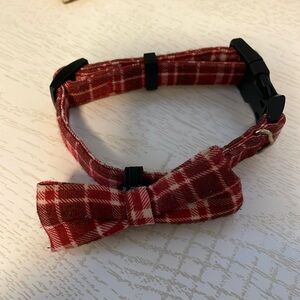 Dog or Cat Collar Red plaid with a bow tie